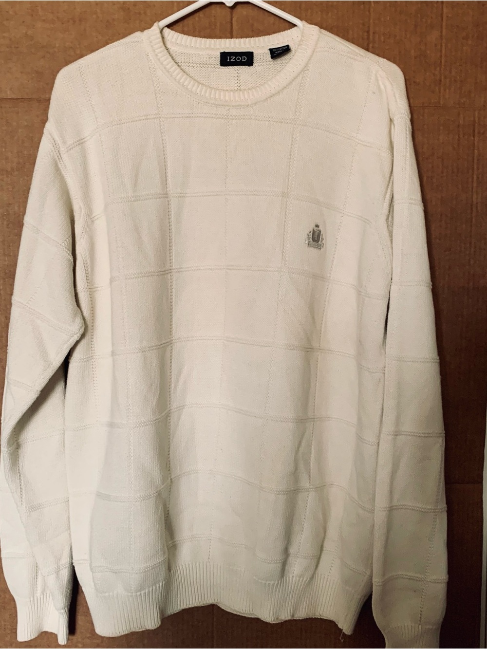 Izod Men's Off-White Crewneck Sweater size L, 100% cotton